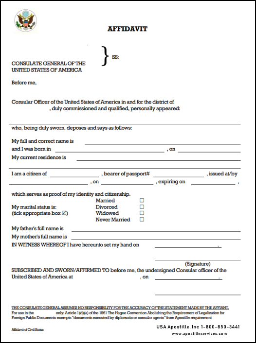 US Embassy Single Status Affidavit Apostille Services